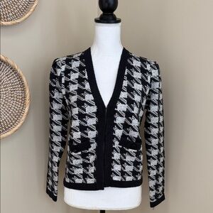 Ann Taylor Black and Grey Houndstooth Cardigan